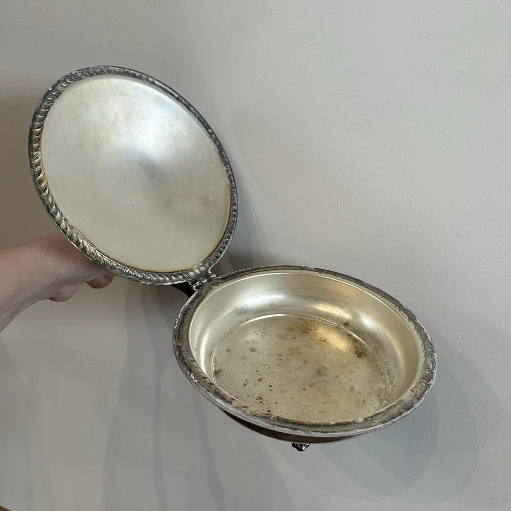 Vtg‎ EPC Silver Metal Silent Butler/Crumb Catcher W/Wood Handle #3810